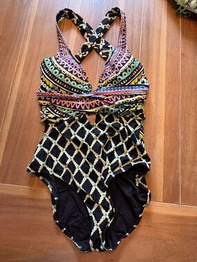 Trina Turk Black Multicolor Geometric One-Piece Swimsuit
